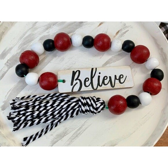 Christmas Tiered Tray Decor, Beaded Garland, Christmas Bead Garland, Farmhouse - Picture 3 of 6